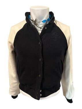 Baby Phat Black and Cream Varsity Jacket